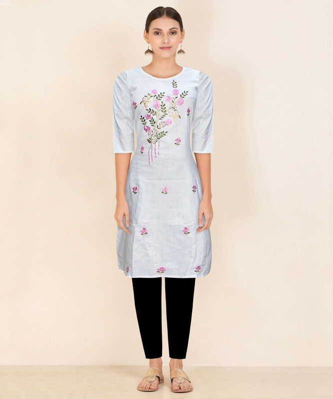 Asad Women Embroidered Straight Kurta(Blue)