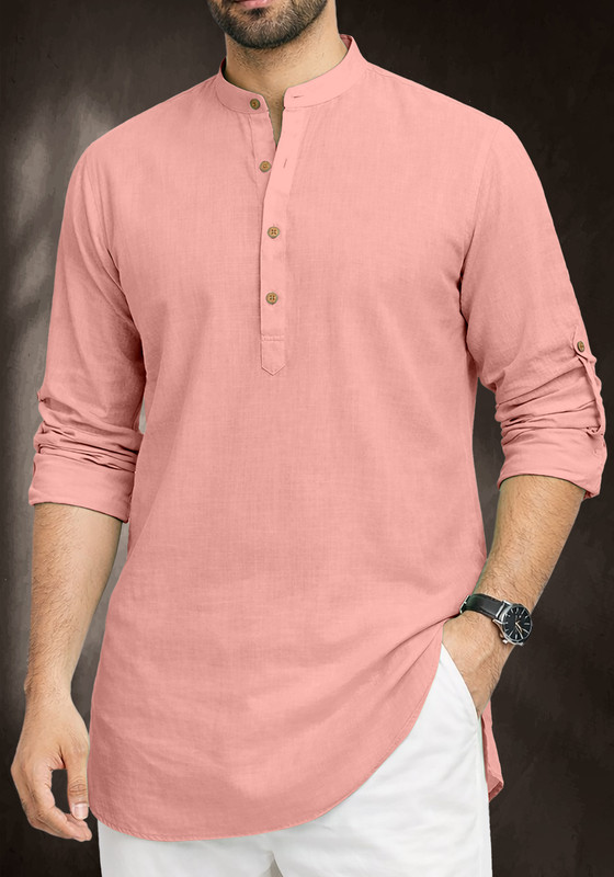 IMPERIAL CHOICE Men Solid Straight Kurta(Pink)