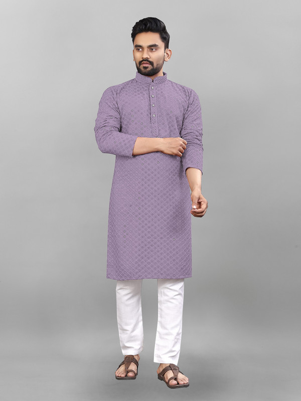 ALMORA Men Embellished Straight Kurta(Purple)