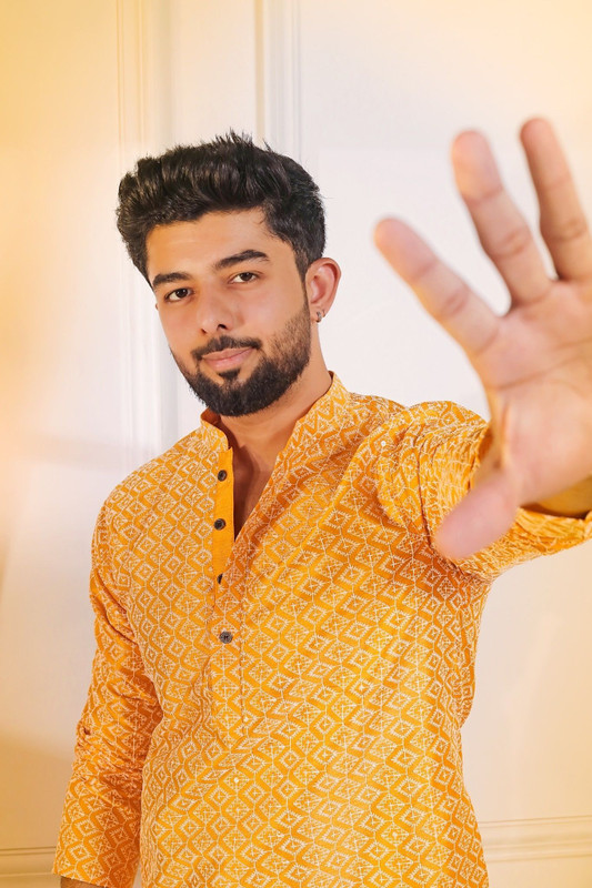 Koshin Men Printed Straight Kurta(Yellow)