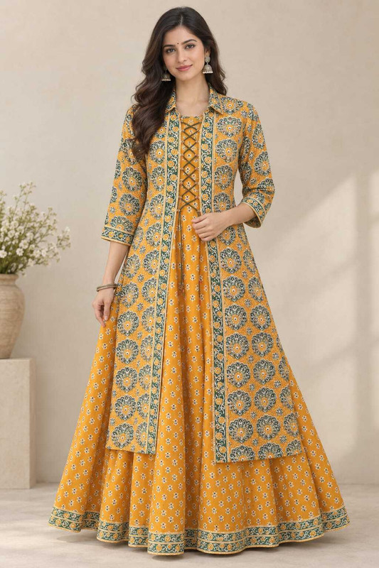 DSS FASHION Women Printed Anarkali Kurta(Yellow)