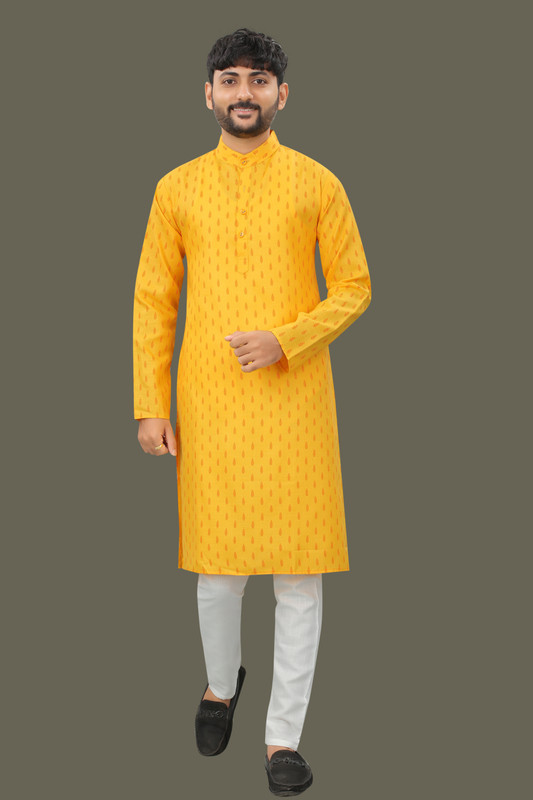 Colorbenz Men Printed Straight Kurta(Yellow)