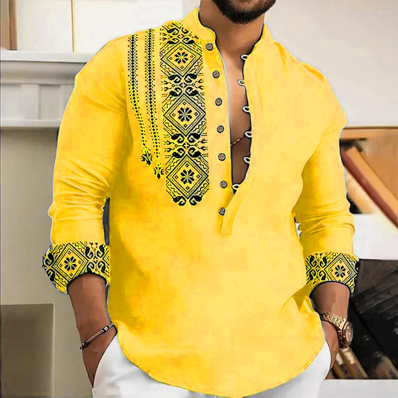 DIMMY Men Printed A-line Kurta(Yellow)
