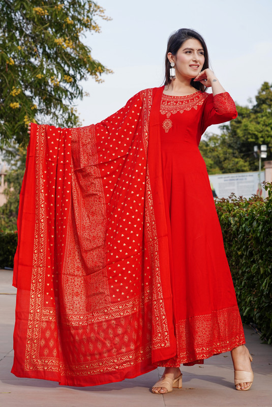 SkyAsia Women Printed Anarkali Kurta(Red) - 84% off at DetectaDeal