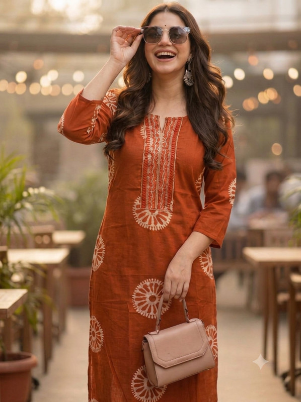 Surhi Women Floral Print Straight Kurta(Orange)