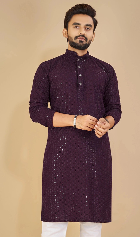 balajiis Men Embellished Straight Kurta(Purple)