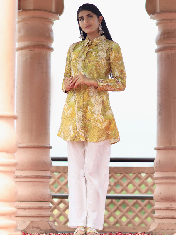 LIBAS Women Printed A-line Kurta(Yellow)