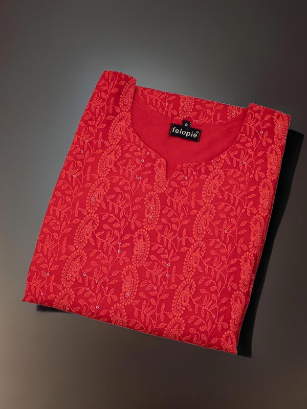 Umoly Women Chikan Embroidery Straight Kurta(Red)