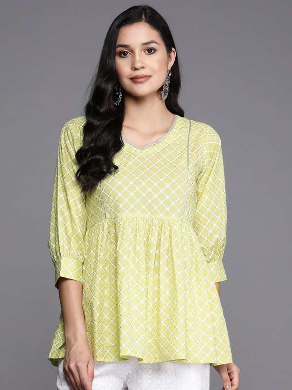LIBAS Women Printed A-line Kurta(Yellow)