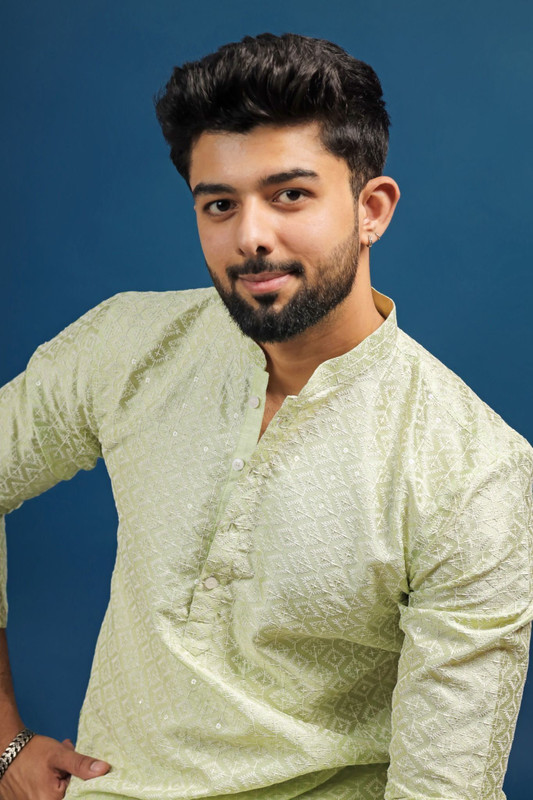 Koshin Men Printed Straight Kurta(Light Green)