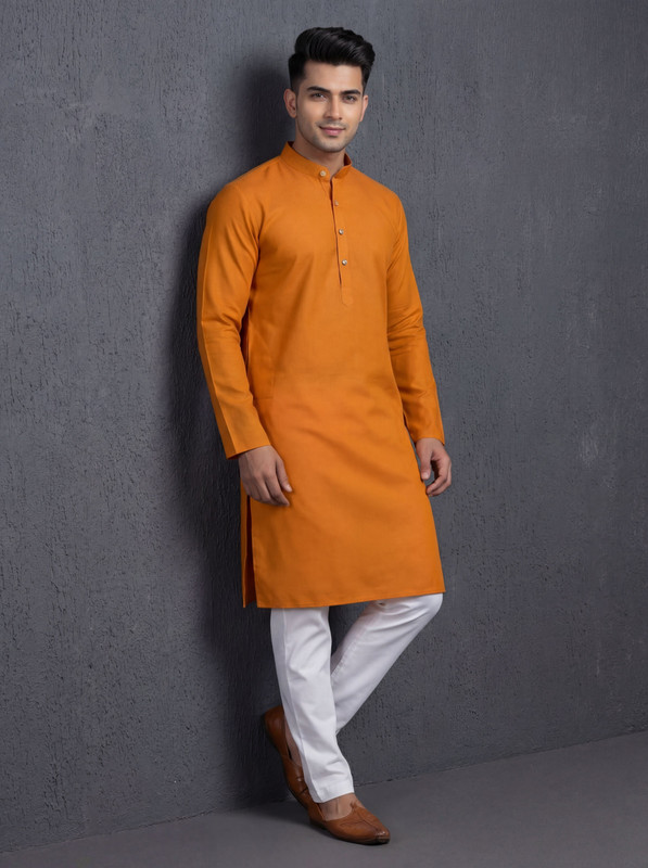 Tibra Collection Men Solid Straight Kurta(Orange)