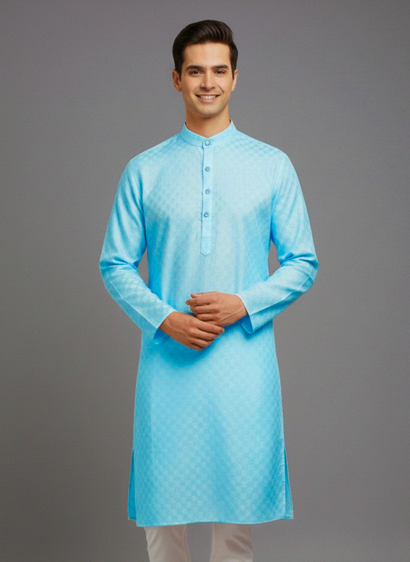 Tibra Collection Men Solid Straight Kurta(Light Blue)
