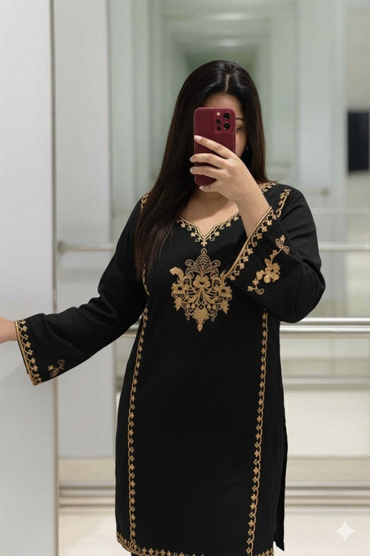 weaRial Women Embroidered A-line Kurta(Black)