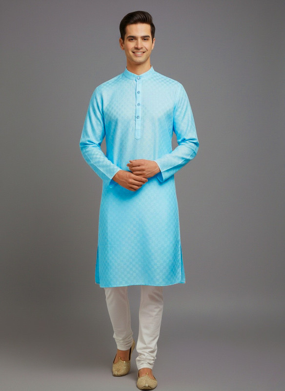 Tibra Collection Men Solid Straight Kurta(Light Blue)