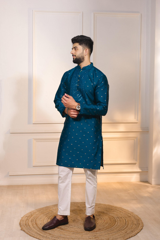 Koshin Embellished, Embroidered Jacquard Straight Kurta for Men (...more - Photo 5