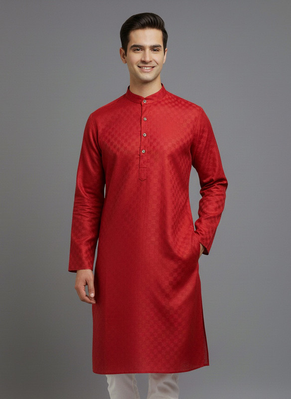 Tibra Collection Men Solid Straight Kurta(Red)