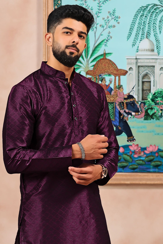 Koshin Men Block Print Straight Kurta(Purple)