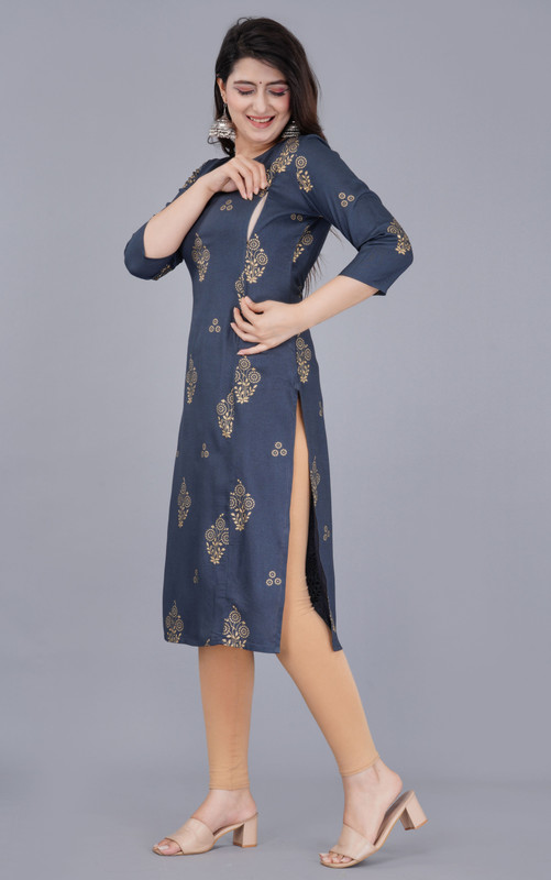 Radhe Fashion Women Printed Straight Kurta(Multicolor)