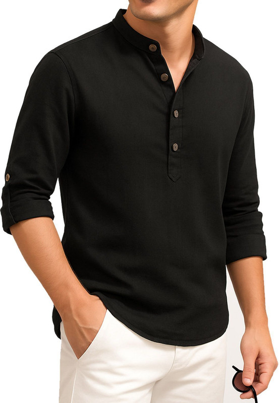 DENEEJA Men Self Design Straight Kurta(Orange)