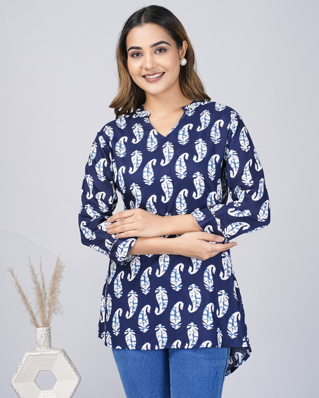 Fabitude Women Printed Straight Kurta(Dark Blue)