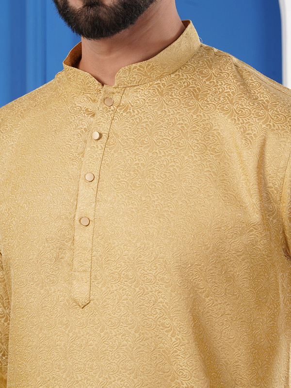 ADHIRAJAN Men Woven Design Straight Kurta(Yellow)