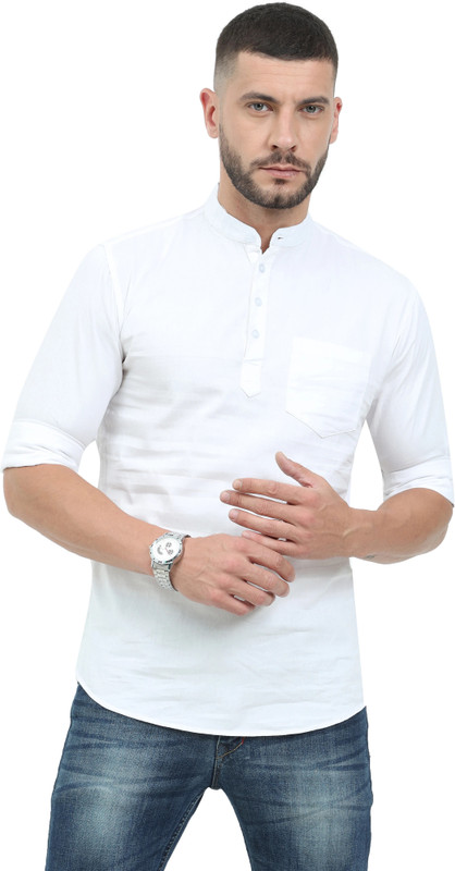 Miraan Men Solid Straight Kurta(White)