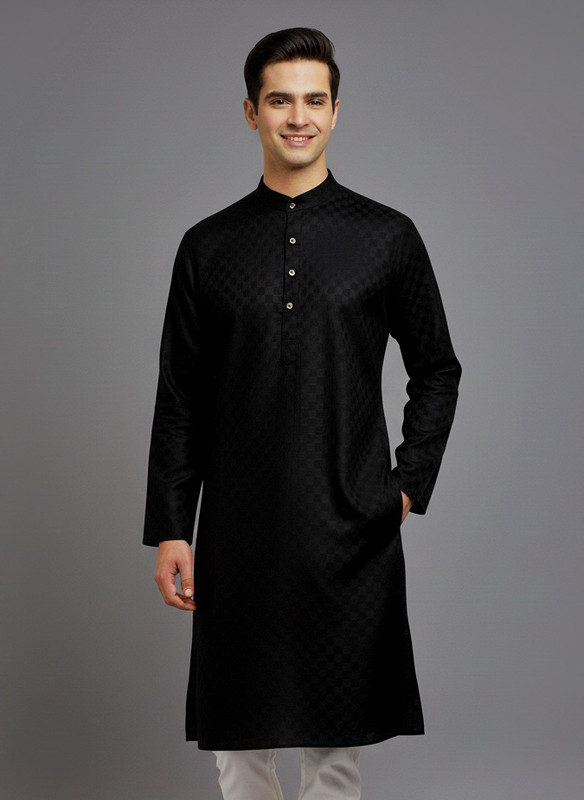 Tibra Collection Men Solid Straight Kurta(Black)
