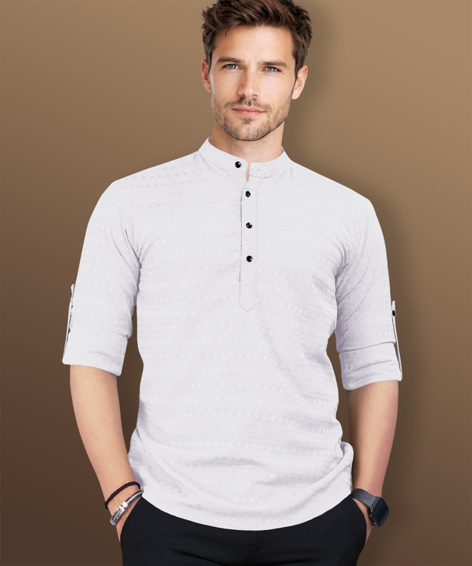 VeBNoR Men Self Design Straight Kurta(White)