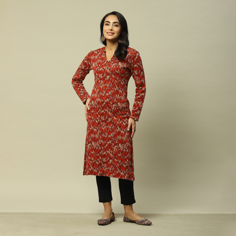 RANGRITI Women Printed Straight Kurta(Orange)