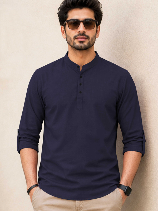 VeBNoR Men Solid Straight Kurta(Dark Blue)
