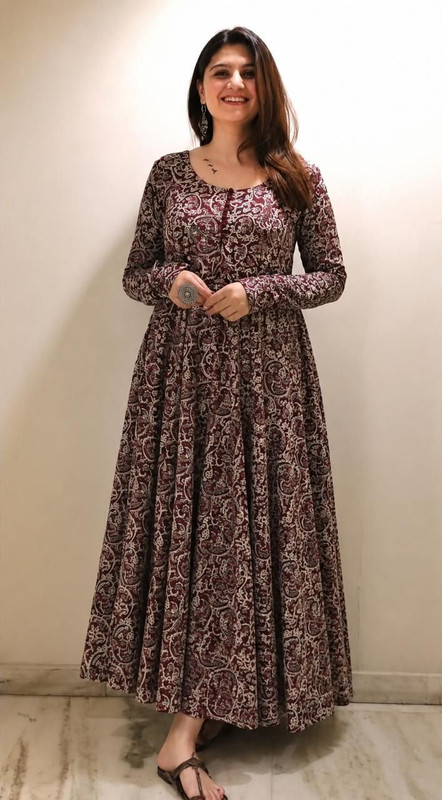 JODAA Women Printed Anarkali Kurta(Maroon)