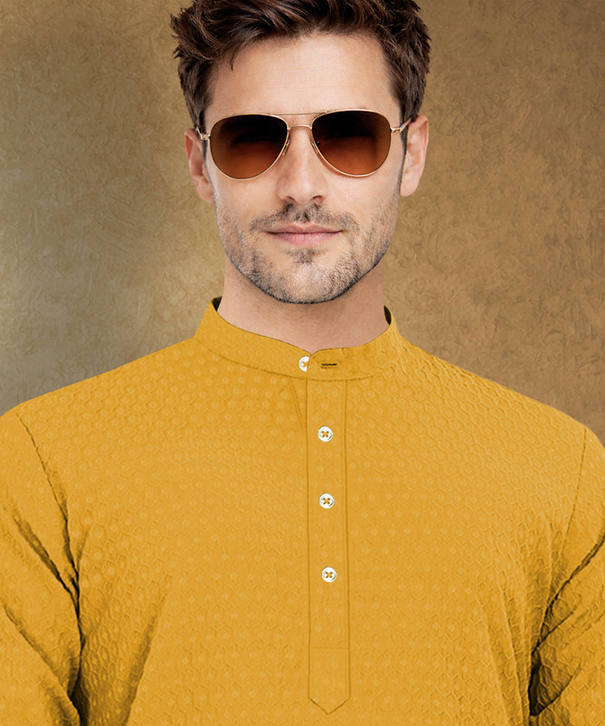 VeBNoR Men Solid Straight Kurta(Yellow)