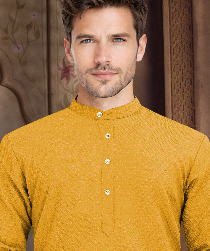 VeBNoR Men Solid Straight Kurta(Yellow)