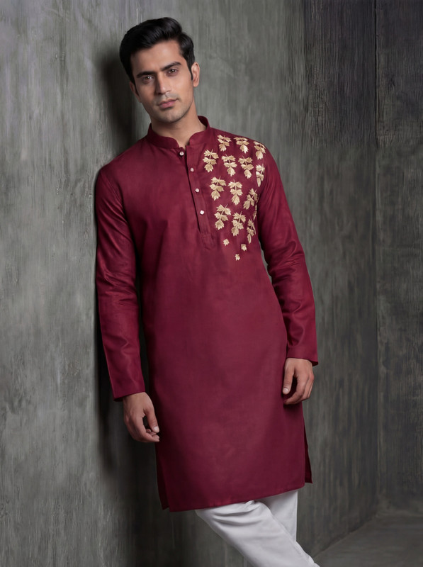 Tibra Collection Men Embroidered Straight Kurta(Maroon)