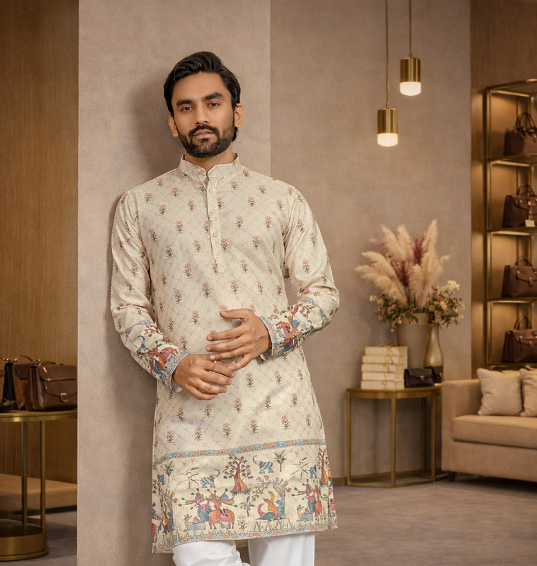 CELLUX Men Printed, Floral Print Straight Kurta(Multicolor)