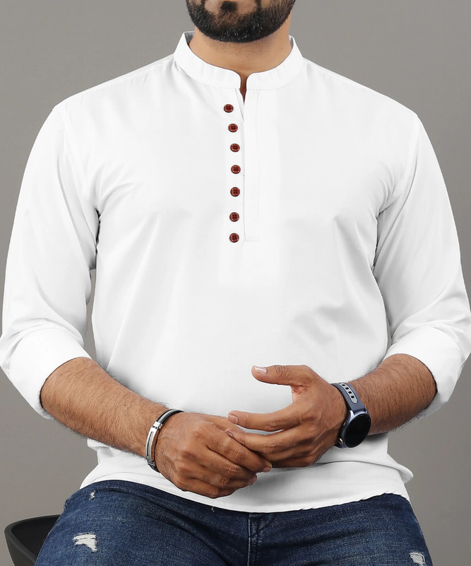 RAFSON Men Solid Straight Kurta(White)
