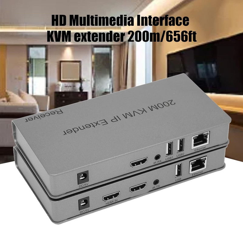RuhZa HDMI 200m KVM IP Extender RJ45 IP Network KVM Over IP Extender 10 cm KVM Console(NA)