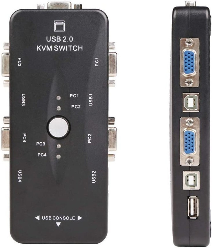 VOOCME 4 Ports USB KVM VGA Switcher, USB 2.0 KVM Switch Box Adapter,One-Button Swapping 24 cm KVM Console(KVM SWITCH)