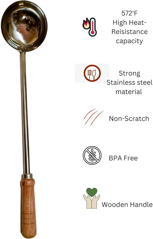 Wonder Bakers Stainless Steel, Wooden Ladle(Pack of 1)