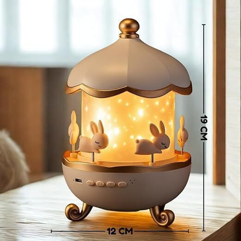 xhawk Bunny Carousel Night Light Projector, 6 Set Films LED Lamp Night Lamp Table Lamps Lamp Shade(Fiber)
