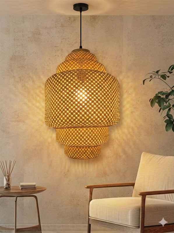 APIIFASHION Bamboo 5- TIERED Pendant Light Ceiling Fan Lights, Table Lamps, Hanging Lights (Pendant Lights) Lamp Shade(Bamboo)