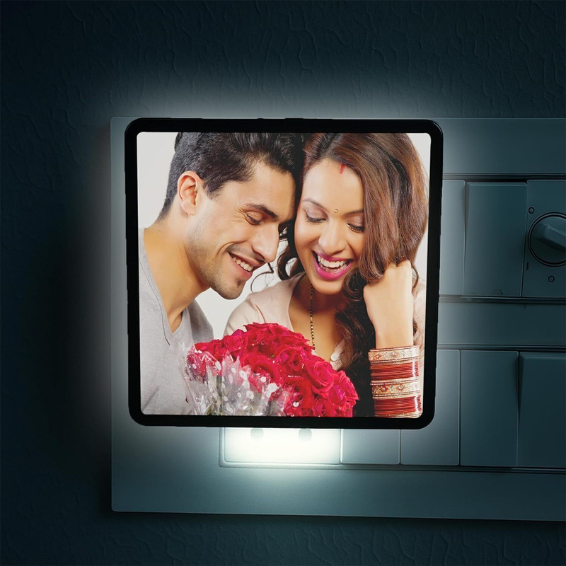 MANA Enterprises Personalised Photo Plug LED Lamp (4x4) Customised Photo & Text-Multicolor Wall Lights Lamp Shade(Plastic)