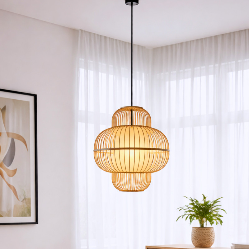 Deeksha Furnitures Bamboo12 Hanging Lights (Pendant Lights) Lamp Shade(Bamboo)