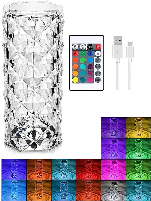 Mayneisha Romantic Rose Crystal Diamond Table Lamp RGB 16 Color Changing Night Light Table Lamps Lamp Shade(Crystal)