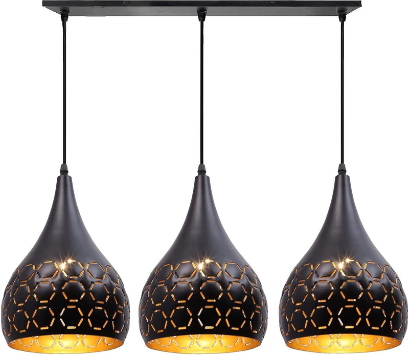 AYOULIGHTS Cut 3 Light Linear Hanging Light Ceiling Pendant Lamp, Black Chandelier Lamp Shade(Aluminium)