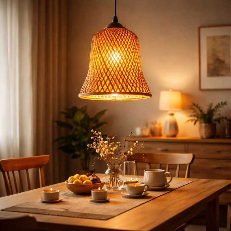 INDIACRAFT Lage Bell 30*30cm Hanging Lights (Pendant Lights) Lamp Shade(Bamboo)