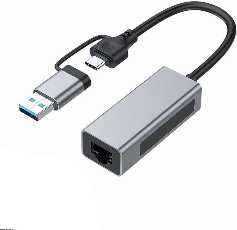 ULTRABYTES SuperSpeed USB C+USB A to RJ45 USB 3.1 to RJ45 Network Converter for PC, Laptop Wired USB Lan Adapter compatible with Linux, Mac, Windows(100 Mbps)