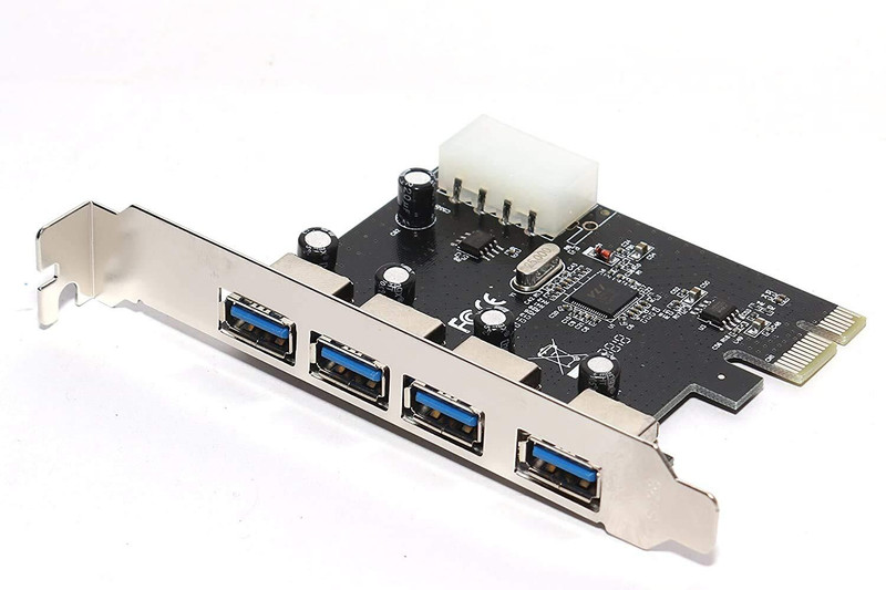 WiredCom PCI Express Card 4 Port USB 3.0 with 5V 4-Pin Power Connector up to 5 Gbps Speed Wired USB Lan Adapter compatible with Windows, Linux, Mac, Ubuntu(100 Mbps)