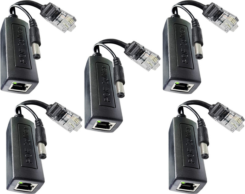LipiWorld PoE Splitter Power Over Ethernet Adapter Active 48V to 12V for IP Camera IP Phone POE Devices PoE Switches (Pack-5) Wired Ethernet Lan Adapter compatible with Windows(100 Mbps)