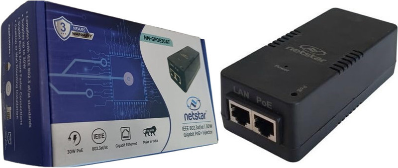 Netstar 30W Gigabit PoE+ Injector Midspan, IEEE 802.3af/at, Up to 30W of Power Wired Ethernet Lan Adapter compatible with Windows(1000 Mbps)
